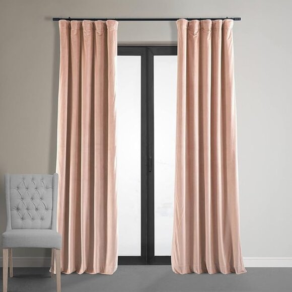 HPD Other - 2 Panels Velvet Thermal Blackout Window Curtains - 50W x 96L, Pink Rosey Dawn